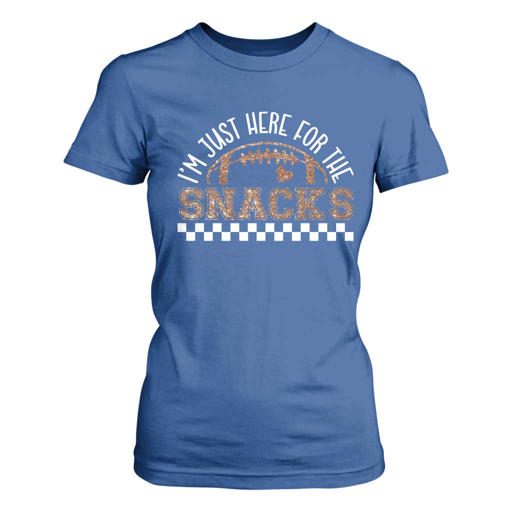Funny American Football I'm Just Here For The Snacks T Shirt For Women Glitter Print TS11 Royal Blue Print Your Wear