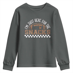 Funny American Football I'm Just Here For The Snacks Youth Sweatshirt Glitter Print TS11 Dark Heather Print Your Wear