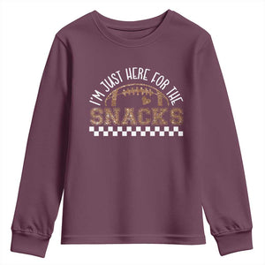 Funny American Football I'm Just Here For The Snacks Youth Sweatshirt Glitter Print TS11 Maroon Print Your Wear