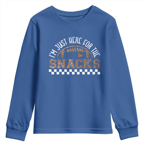Funny American Football I'm Just Here For The Snacks Youth Sweatshirt Glitter Print TS11 Royal Blue Print Your Wear