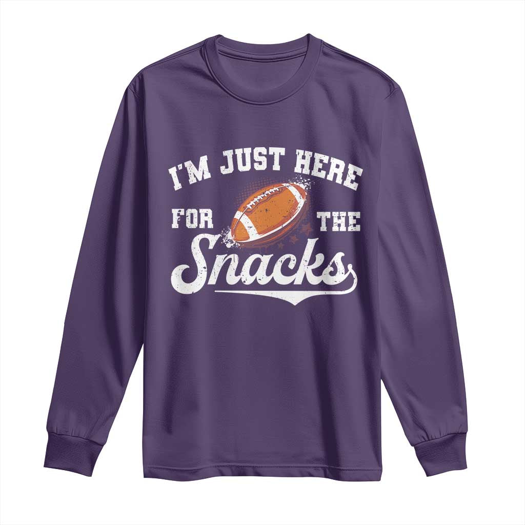 Funny American Football I'm Just Here For The Snacks Long Sleeve Shirt Vintage Star TS11 Purple Print Your Wear