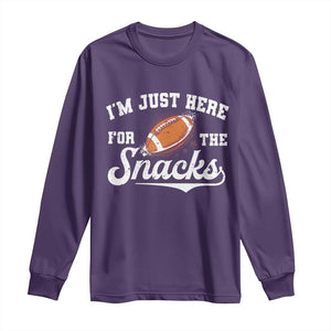 Funny American Football I'm Just Here For The Snacks Long Sleeve Shirt Vintage Star TS11 Purple Print Your Wear