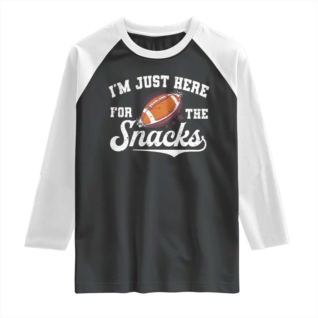 Funny American Football I'm Just Here For The Snacks Raglan Shirt Vintage Star TS11 Black White Print Your Wear