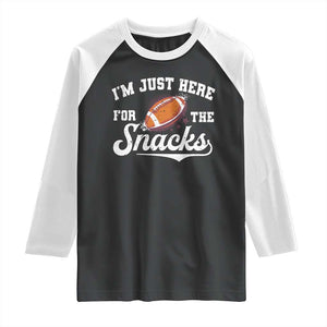 Funny American Football I'm Just Here For The Snacks Raglan Shirt Vintage Star TS11 Black White Print Your Wear