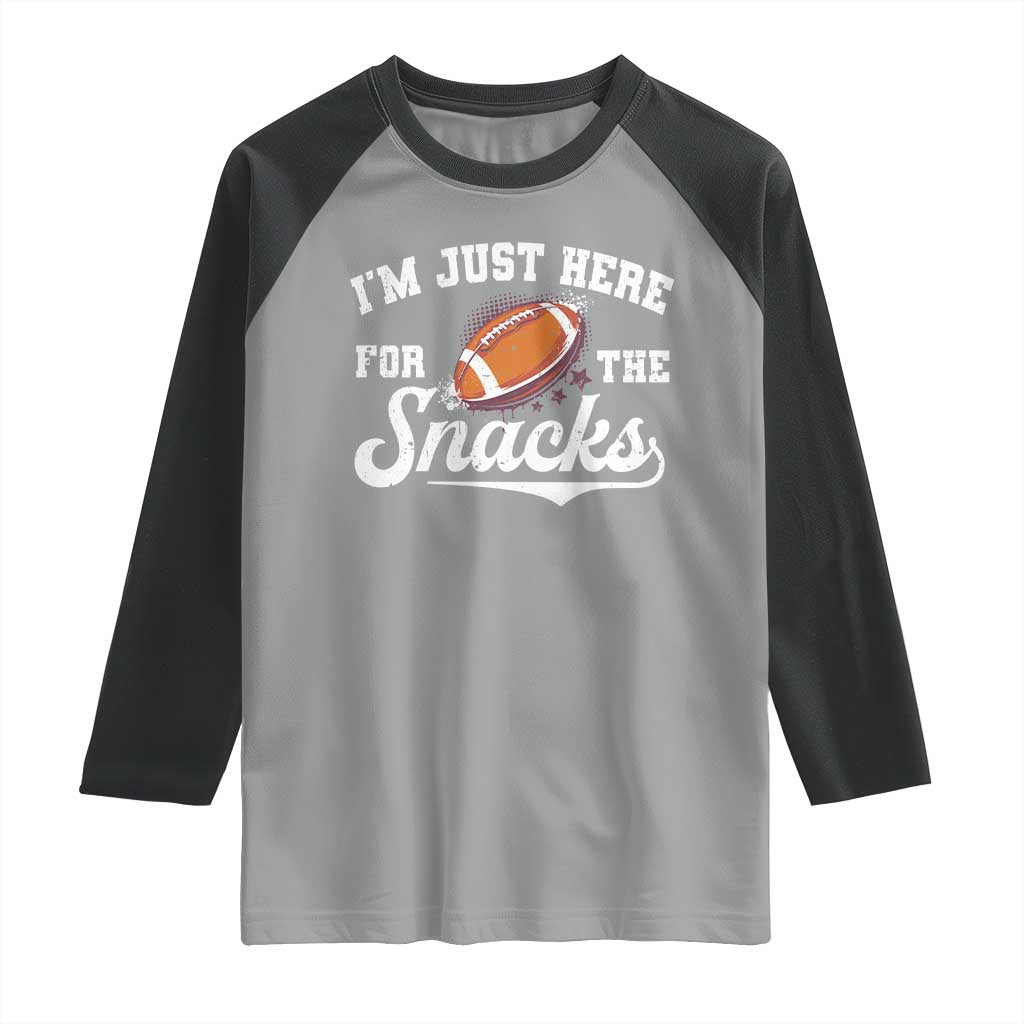 Funny American Football I'm Just Here For The Snacks Raglan Shirt Vintage Star TS11 Sport Gray Black Print Your Wear