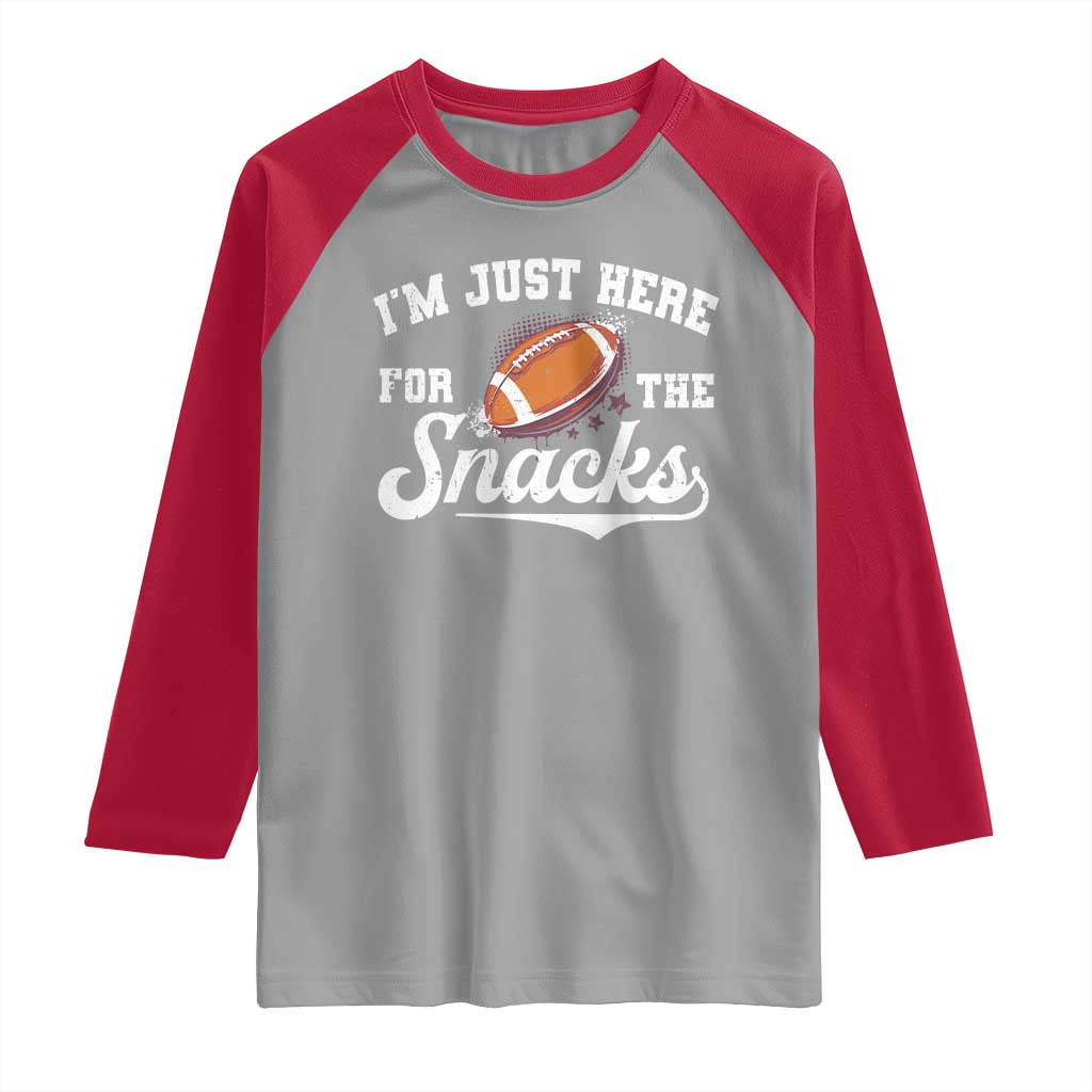 Funny American Football I'm Just Here For The Snacks Raglan Shirt Vintage Star TS11 Sport Gray Red Print Your Wear