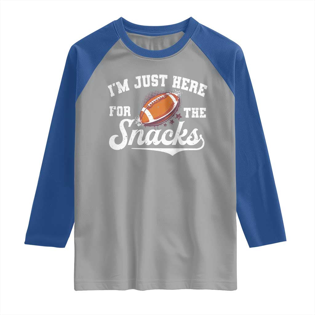 Funny American Football I'm Just Here For The Snacks Raglan Shirt Vintage Star TS11 Sport Gray Royal Print Your Wear