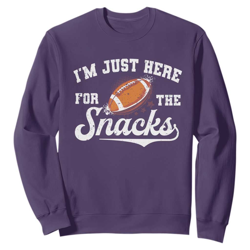 Funny American Football I'm Just Here For The Snacks Sweatshirt Vintage Star TS11 Purple Print Your Wear