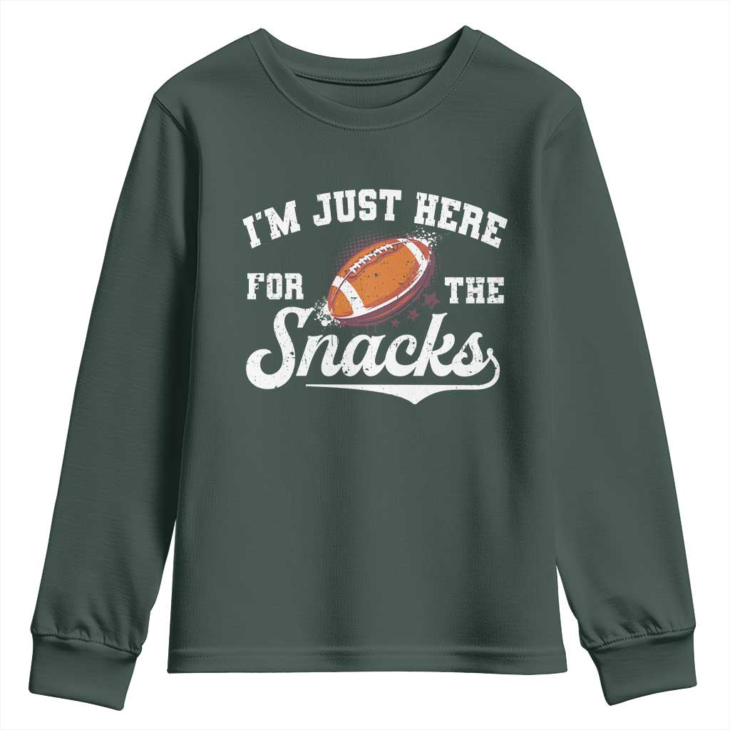 Funny American Football I'm Just Here For The Snacks Youth Sweatshirt Vintage Star TS11 Dark Forest Green Print Your Wear