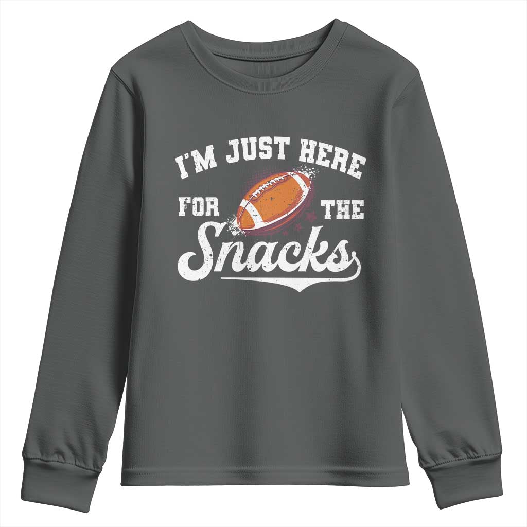 Funny American Football I'm Just Here For The Snacks Youth Sweatshirt Vintage Star TS11 Dark Heather Print Your Wear