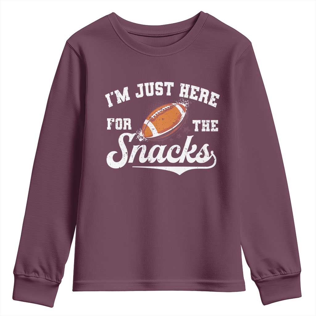 Funny American Football I'm Just Here For The Snacks Youth Sweatshirt Vintage Star TS11 Maroon Print Your Wear