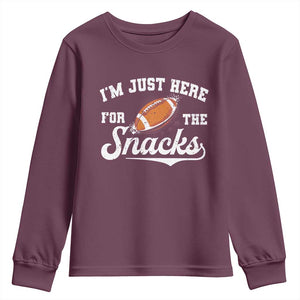 Funny American Football I'm Just Here For The Snacks Youth Sweatshirt Vintage Star TS11 Maroon Print Your Wear