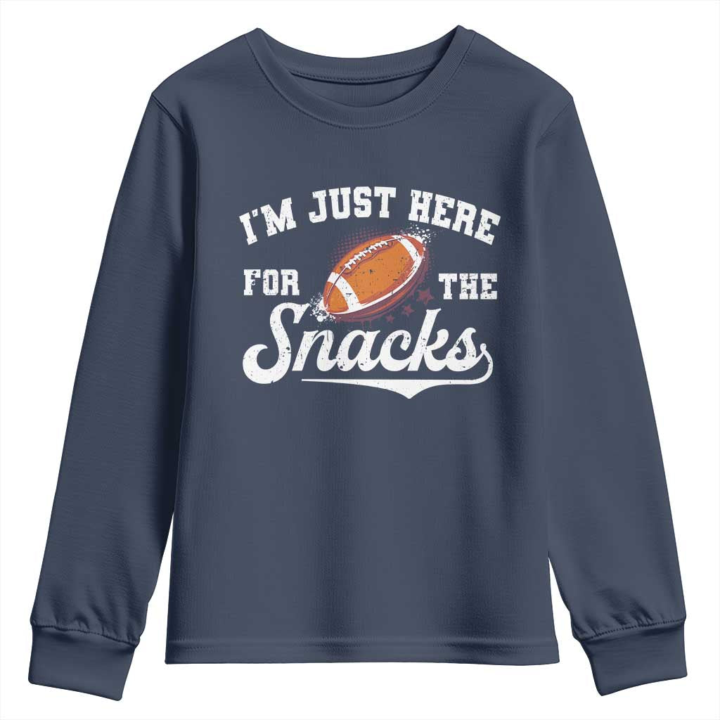 Funny American Football I'm Just Here For The Snacks Youth Sweatshirt Vintage Star TS11 Navy Print Your Wear