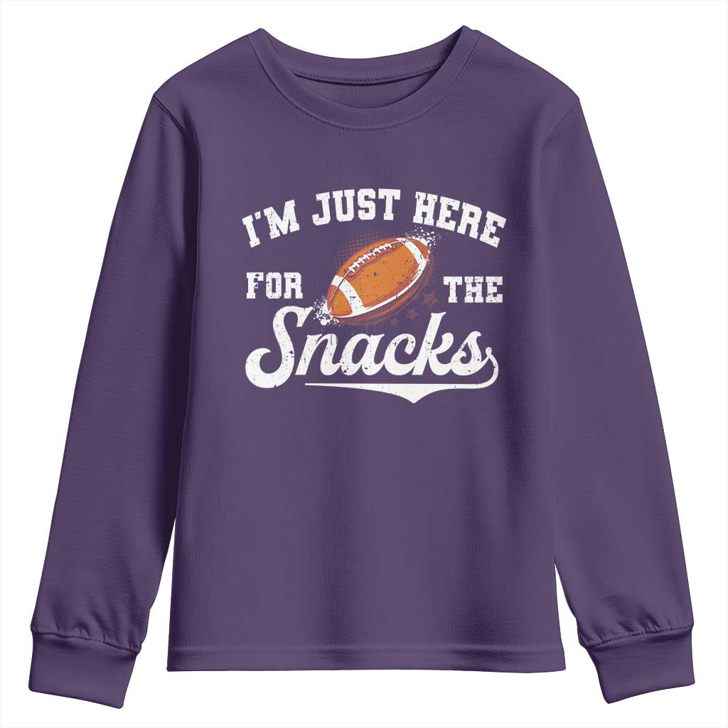Funny American Football I'm Just Here For The Snacks Youth Sweatshirt Vintage Star TS11 Purple Print Your Wear