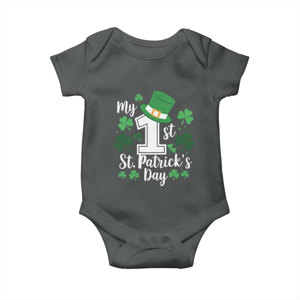 Funny My 1st St Patrick's Day Baby Onesie Shamrock TS11 Dark Heather Print Your Wear