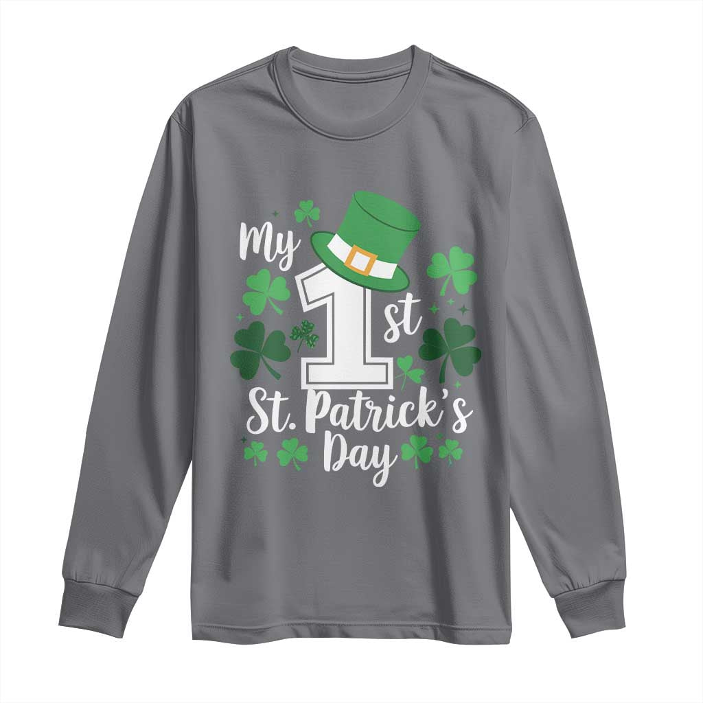Funny My 1st St Patrick's Day Long Sleeve Shirt Shamrock TS11 Charcoal Print Your Wear