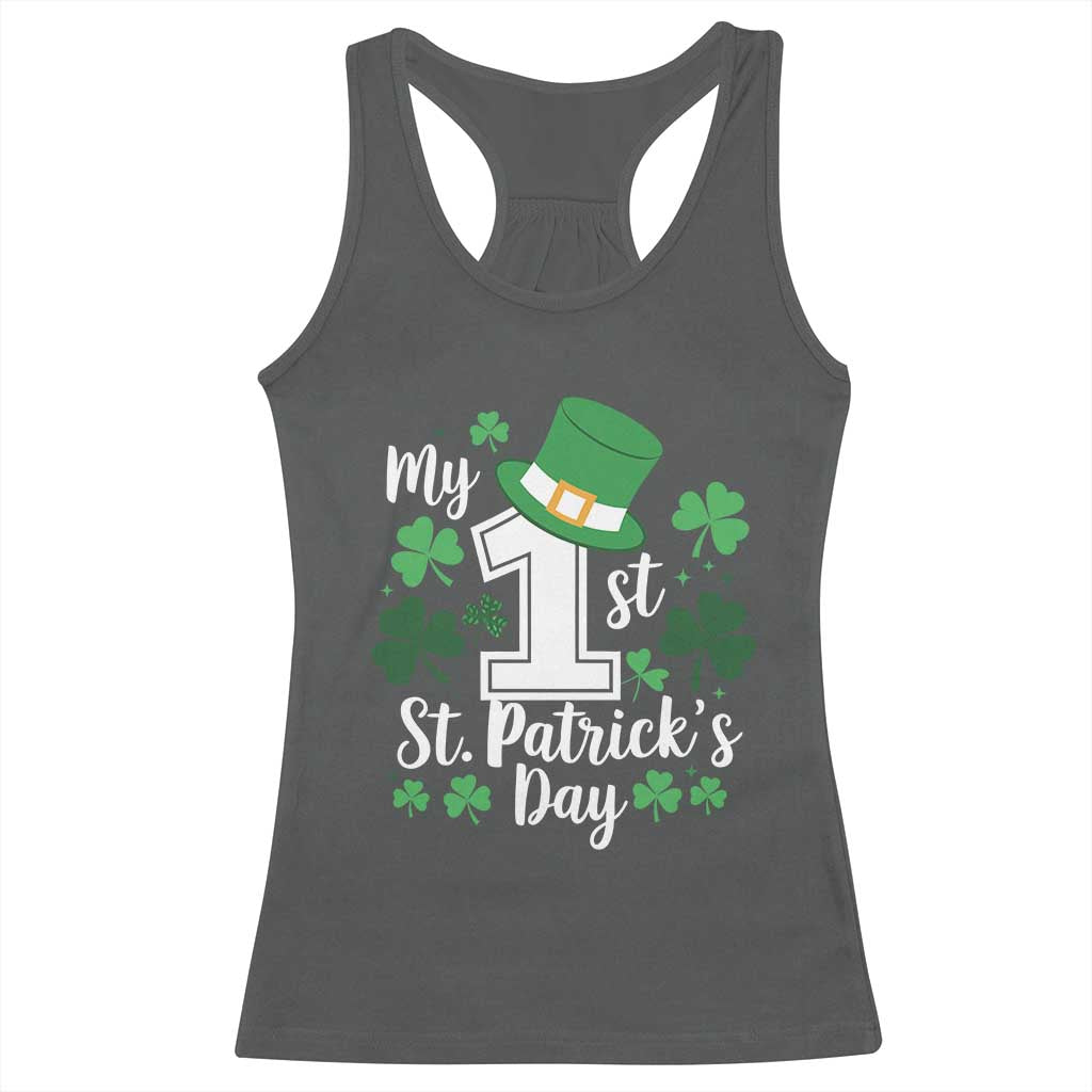 Funny My 1st St Patrick's Day Racerback Tank Top Shamrock TS11 Dark Heather Print Your Wear