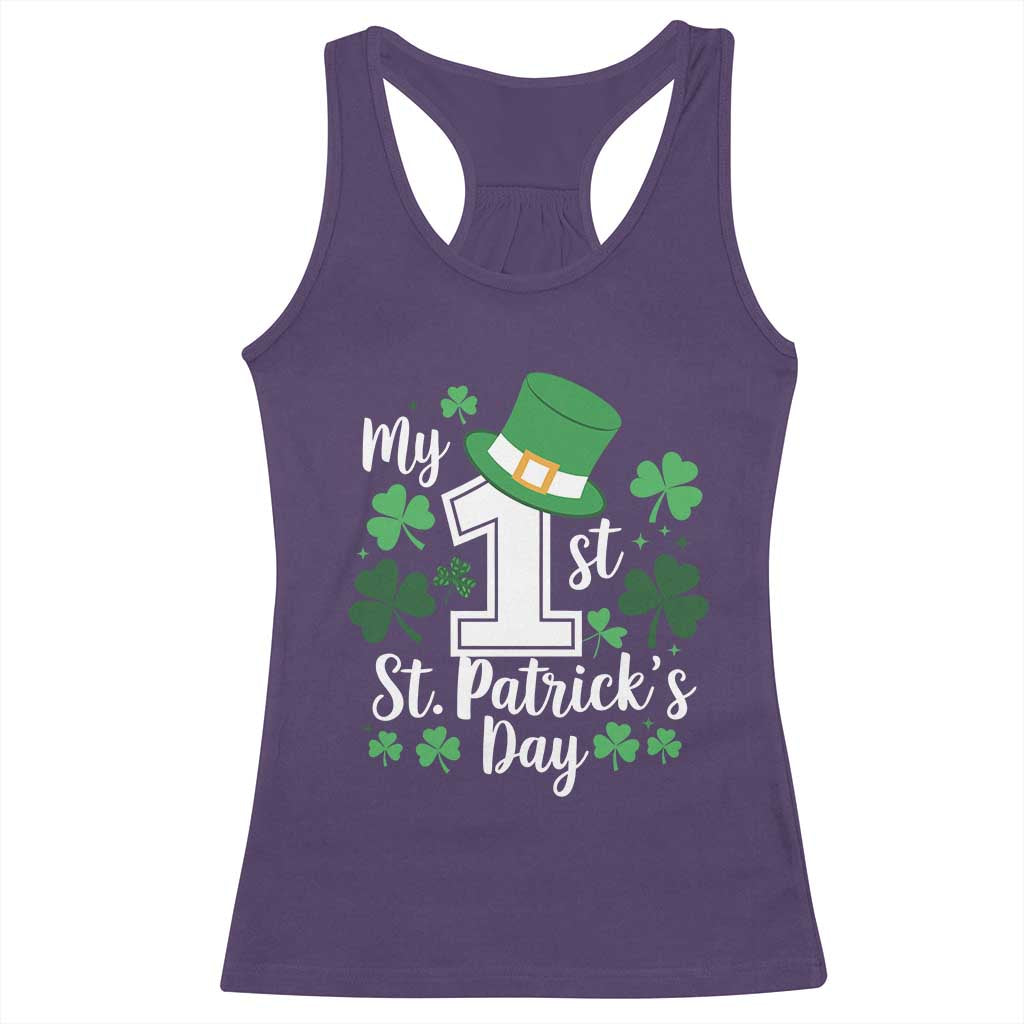Funny My 1st St Patrick's Day Racerback Tank Top Shamrock TS11 Purple Print Your Wear