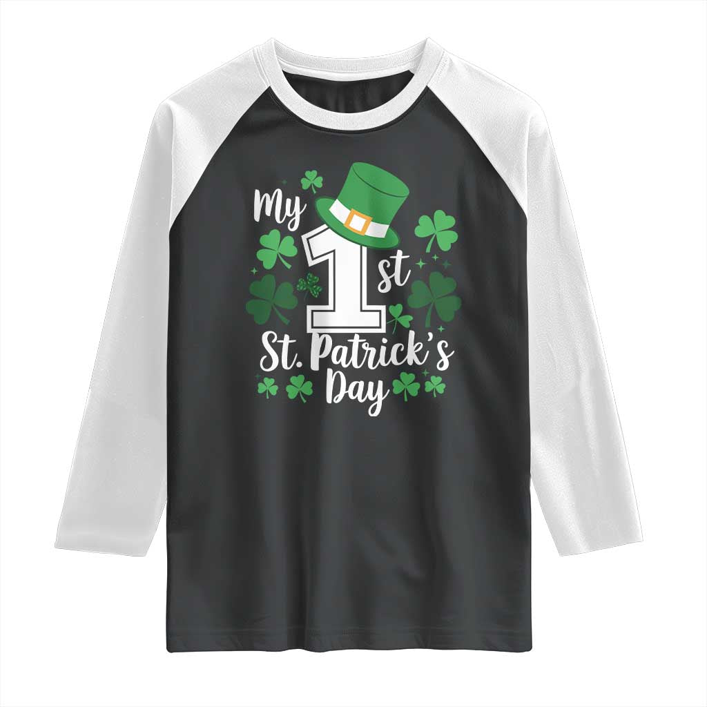 Funny My 1st St Patrick's Day Raglan Shirt Shamrock TS11 Black White Print Your Wear