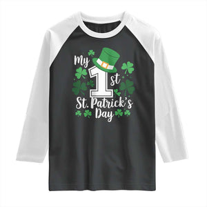 Funny My 1st St Patrick's Day Raglan Shirt Shamrock TS11 Black White Print Your Wear
