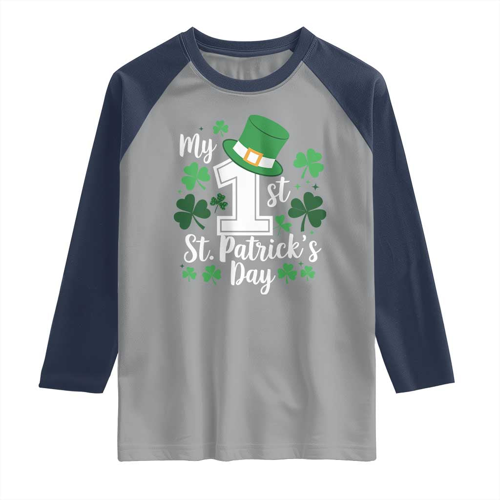 Funny My 1st St Patrick's Day Raglan Shirt Shamrock TS11 Sport Gray Navy Print Your Wear