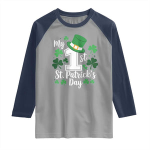 Funny My 1st St Patrick's Day Raglan Shirt Shamrock TS11 Sport Gray Navy Print Your Wear