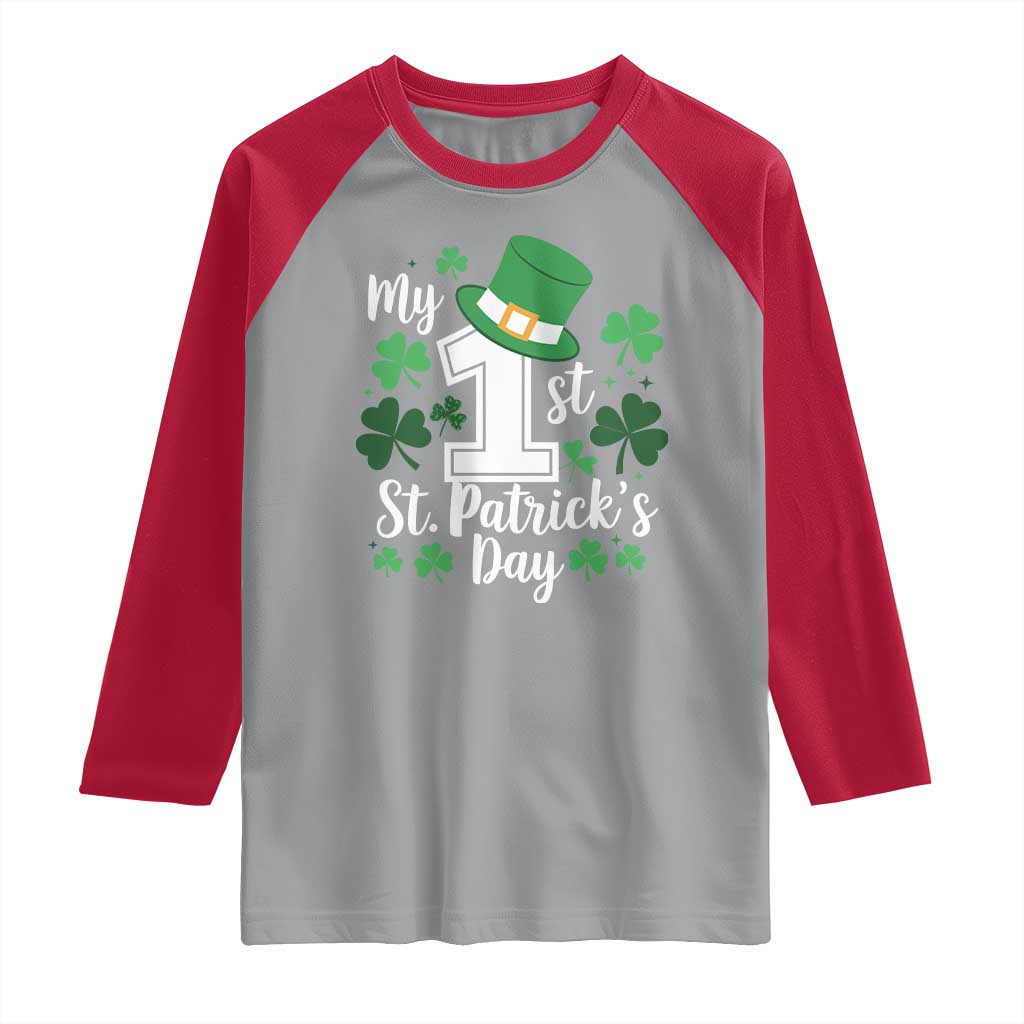 Funny My 1st St Patrick's Day Raglan Shirt Shamrock TS11 Sport Gray Red Print Your Wear