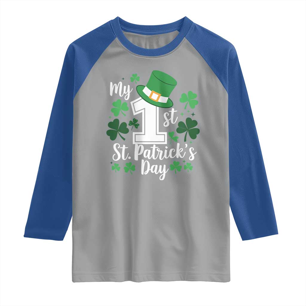 Funny My 1st St Patrick's Day Raglan Shirt Shamrock TS11 Sport Gray Royal Print Your Wear