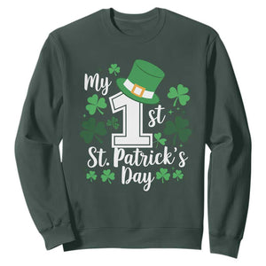 Funny My 1st St Patrick's Day Sweatshirt Shamrock TS11 Dark Forest Green Print Your Wear