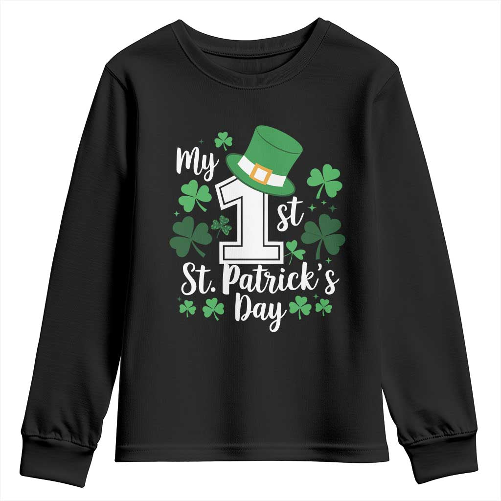 Funny My 1st St Patrick's Day Youth Sweatshirt Shamrock TS11 Black Print Your Wear