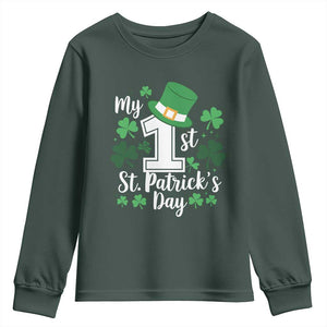 Funny My 1st St Patrick's Day Youth Sweatshirt Shamrock TS11 Dark Forest Green Print Your Wear