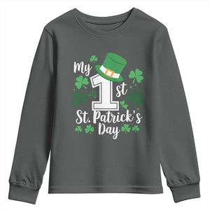 Funny My 1st St Patrick's Day Youth Sweatshirt Shamrock TS11 Dark Heather Print Your Wear