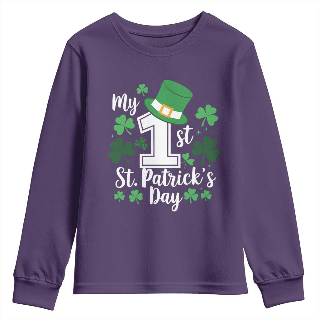 Funny My 1st St Patrick's Day Youth Sweatshirt Shamrock TS11 Purple Print Your Wear