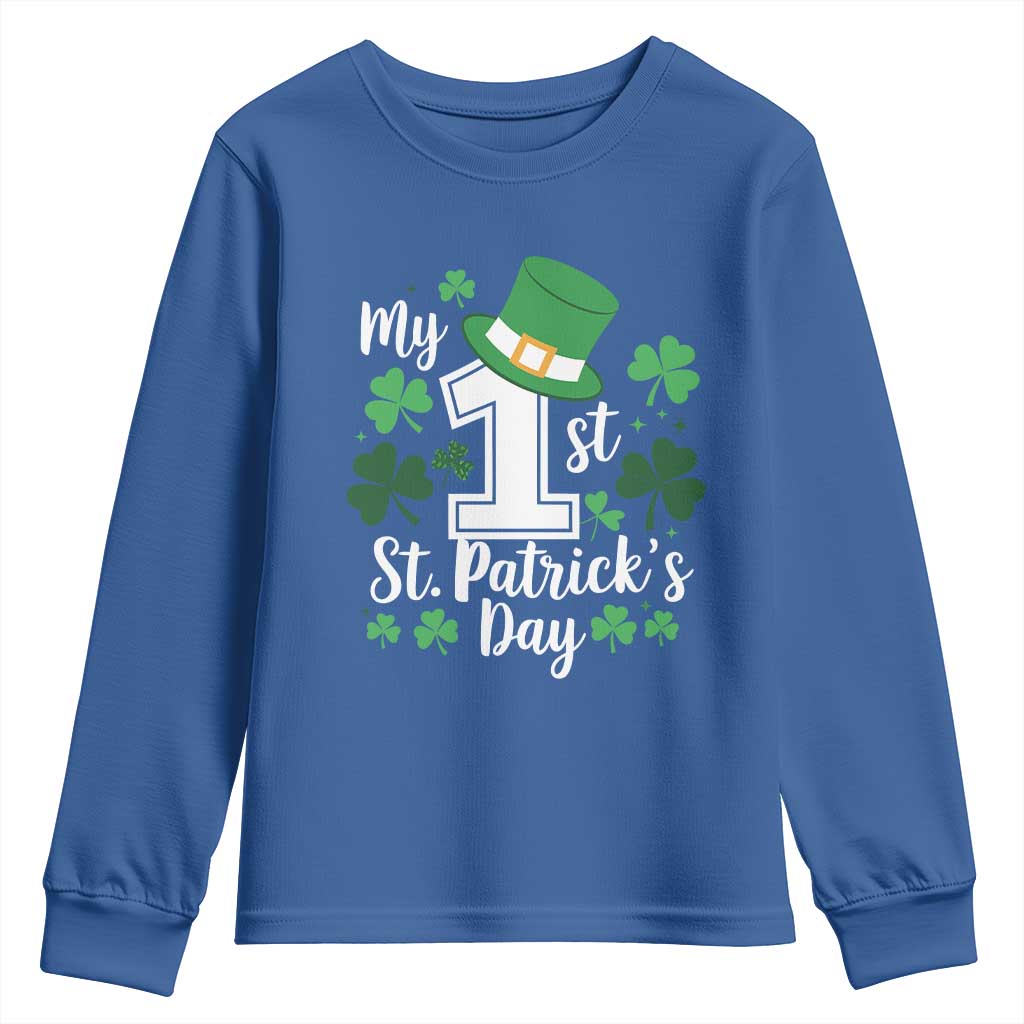 Funny My 1st St Patrick's Day Youth Sweatshirt Shamrock TS11 Royal Blue Print Your Wear