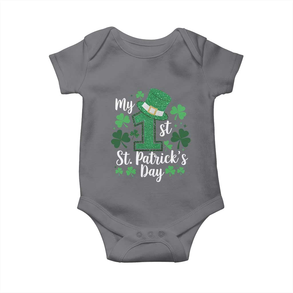 Funny My 1st St Patrick's Day Baby Onesie Shamrock Glitter Print TS11 Charcoal Print Your Wear