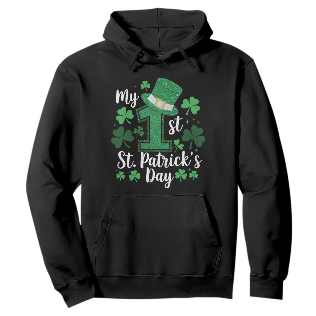 Funny My 1st St Patrick's Day Hoodie Shamrock Glitter Print TS11 Black Print Your Wear