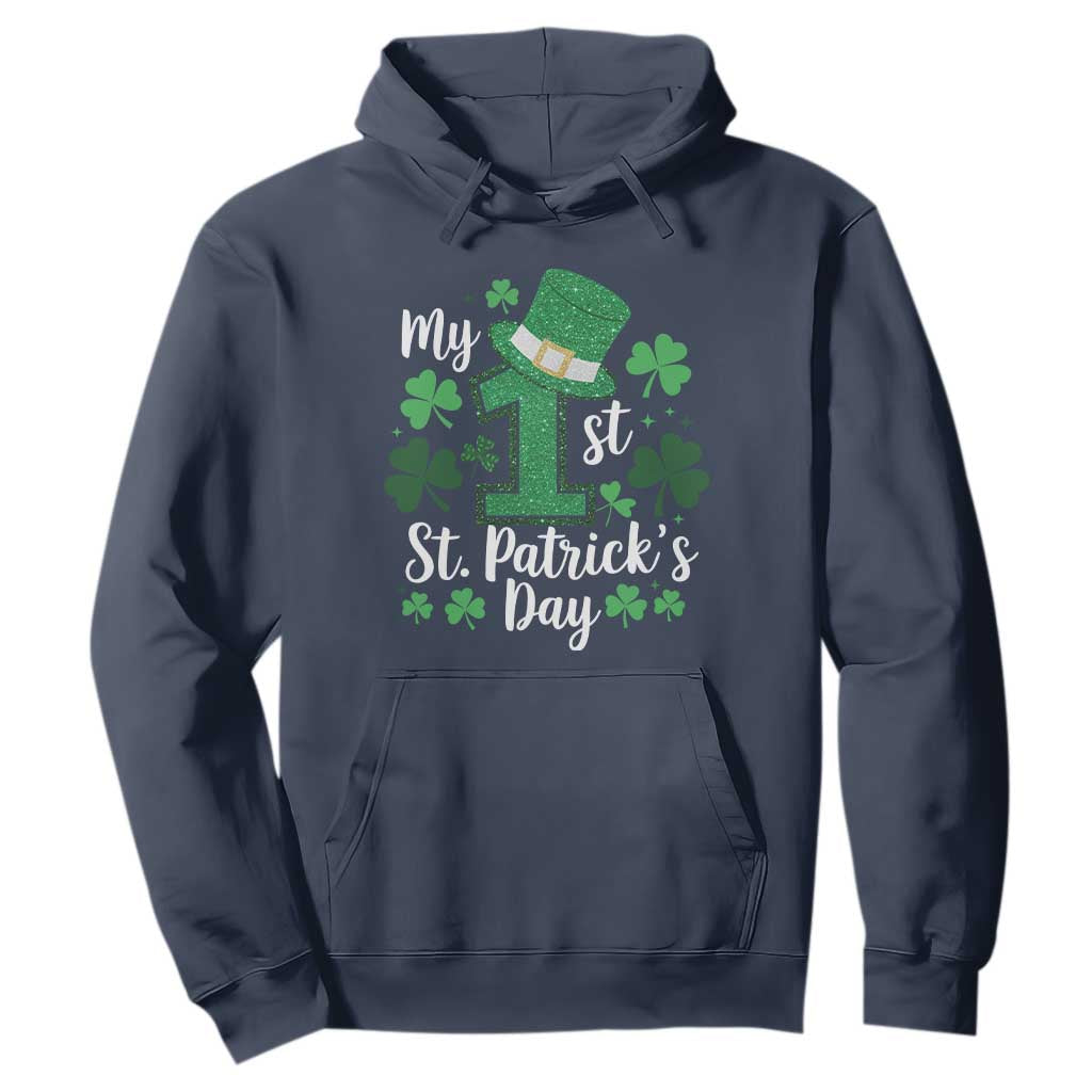 Funny My 1st St Patrick's Day Hoodie Shamrock Glitter Print TS11 Navy Print Your Wear