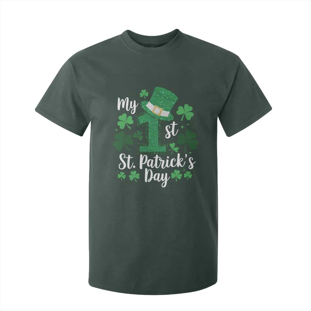 Funny My 1st St Patrick's Day T Shirt For Kid Shamrock Glitter Print TS11 Dark Forest Green Print Your Wear