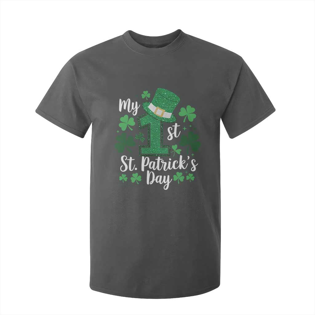 Funny My 1st St Patrick's Day T Shirt For Kid Shamrock Glitter Print TS11 Dark Heather Print Your Wear