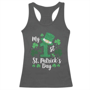 Funny My 1st St Patrick's Day Racerback Tank Top Shamrock Glitter Print TS11 Dark Heather Print Your Wear