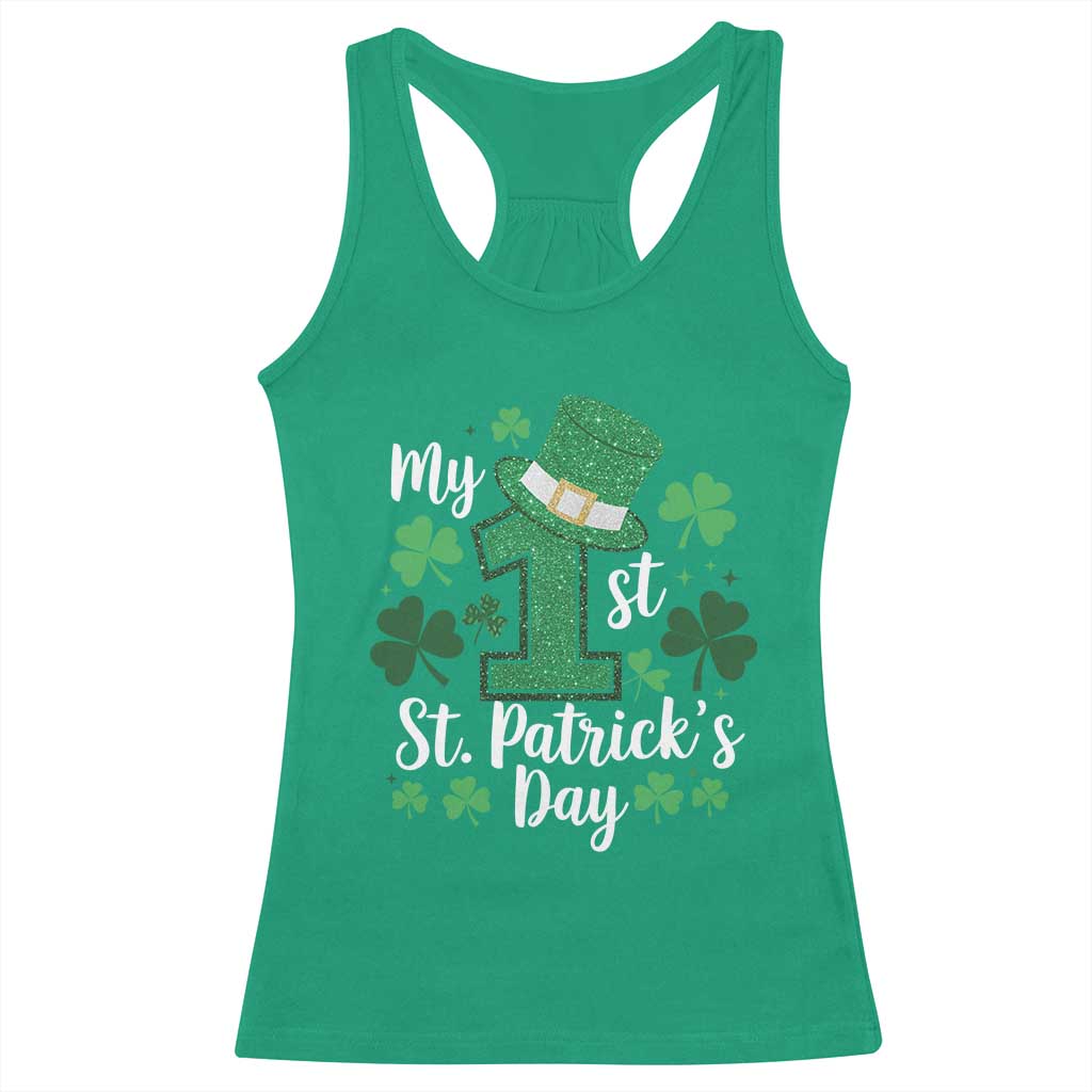 Funny My 1st St Patrick's Day Racerback Tank Top Shamrock Glitter Print TS11 Irish Green Print Your Wear
