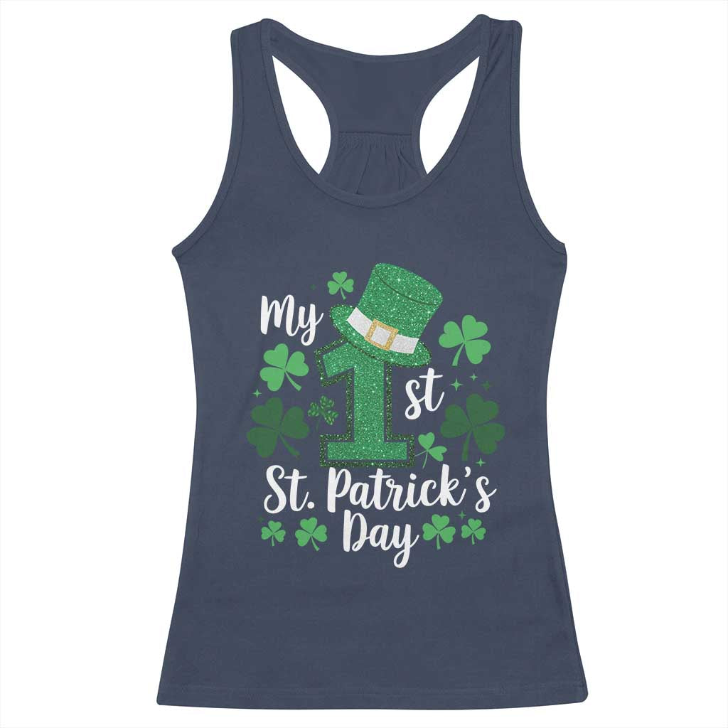 Funny My 1st St Patrick's Day Racerback Tank Top Shamrock Glitter Print TS11 Navy Print Your Wear