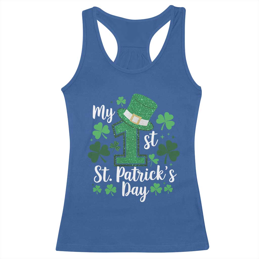 Funny My 1st St Patrick's Day Racerback Tank Top Shamrock Glitter Print TS11 Royal Blue Print Your Wear