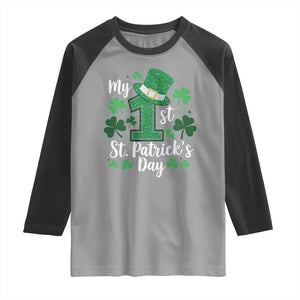 Funny My 1st St Patrick's Day Raglan Shirt Shamrock Glitter Print TS11 Sport Gray Black Print Your Wear