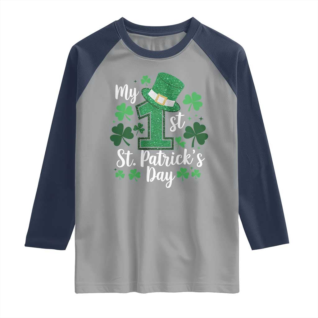 Funny My 1st St Patrick's Day Raglan Shirt Shamrock Glitter Print TS11 Sport Gray Navy Print Your Wear