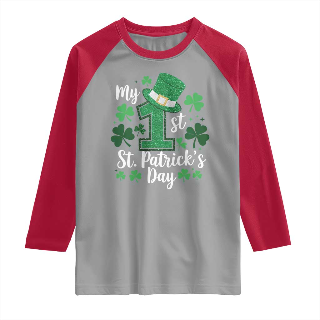 Funny My 1st St Patrick's Day Raglan Shirt Shamrock Glitter Print TS11 Sport Gray Red Print Your Wear
