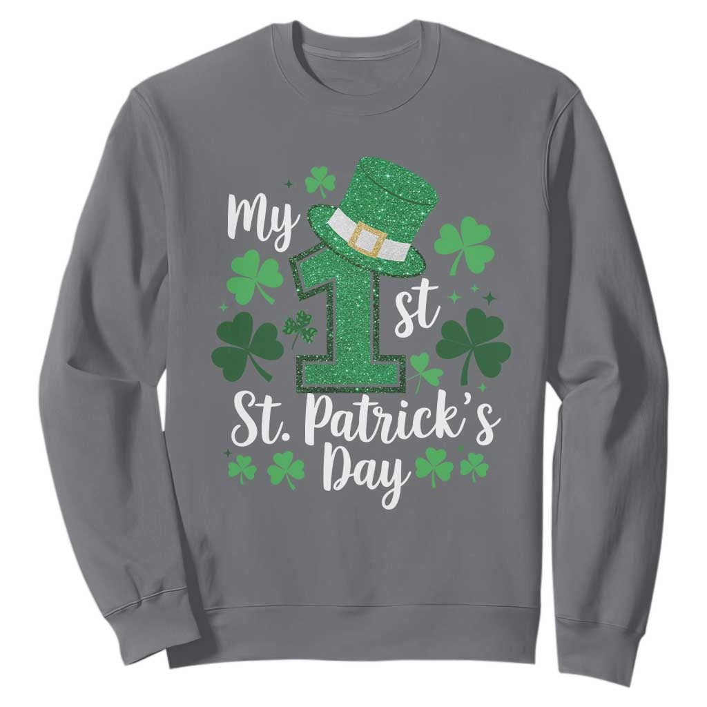 Funny My 1st St Patrick's Day Sweatshirt Shamrock Glitter Print TS11 Charcoal Print Your Wear