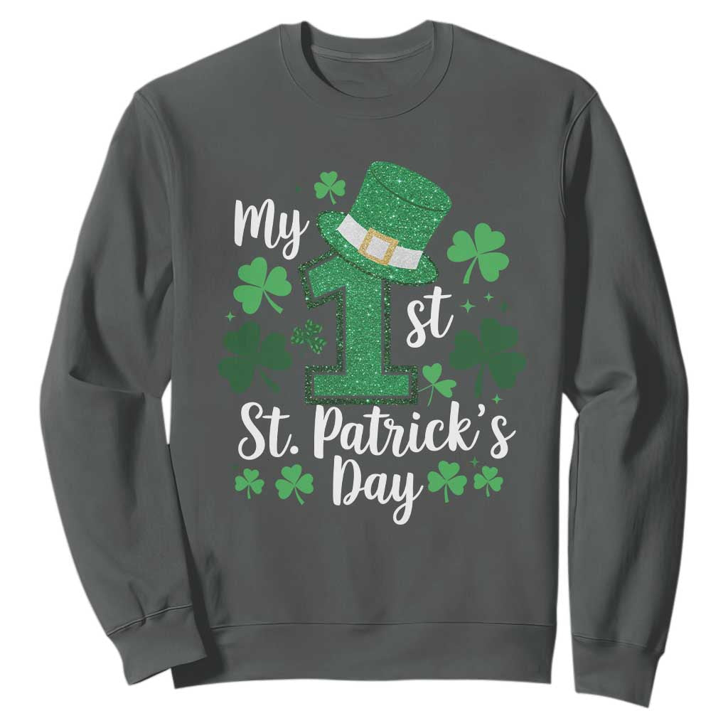 Funny My 1st St Patrick's Day Sweatshirt Shamrock Glitter Print TS11 Dark Heather Print Your Wear