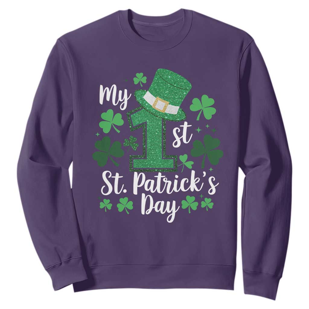 Funny My 1st St Patrick's Day Sweatshirt Shamrock Glitter Print TS11 Purple Print Your Wear