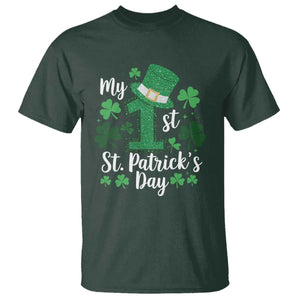 Funny My 1st St Patrick's Day T Shirt Shamrock Glitter Print TS11 Dark Forest Green Print Your Wear
